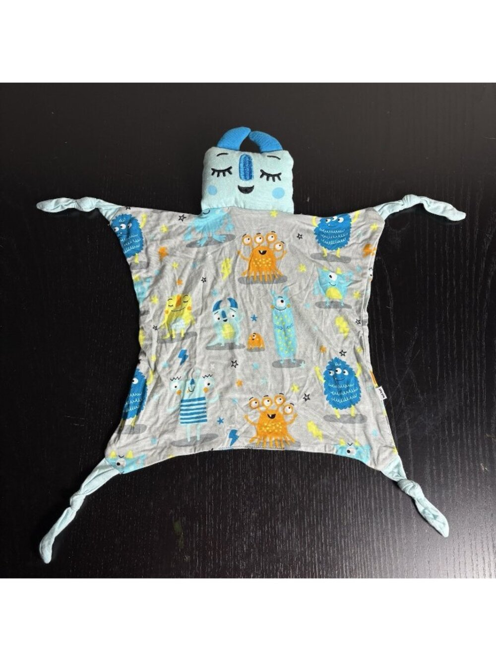 LITTLE SLEEPIES Baby Security Blanket Lovey Gray/Blue Alien/Monster Print
